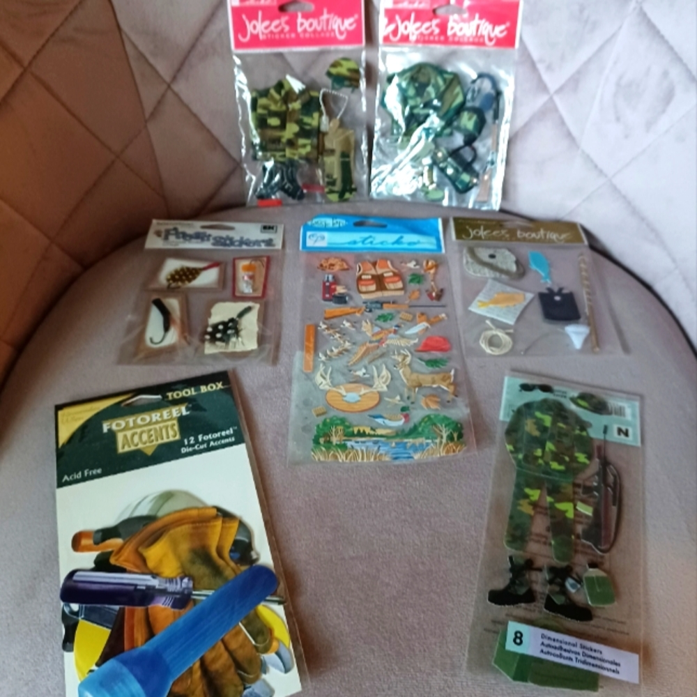 2/$20- Sticker Lot- Army, Camping, Fishing. Scrapbooking Supplies Embellishment…